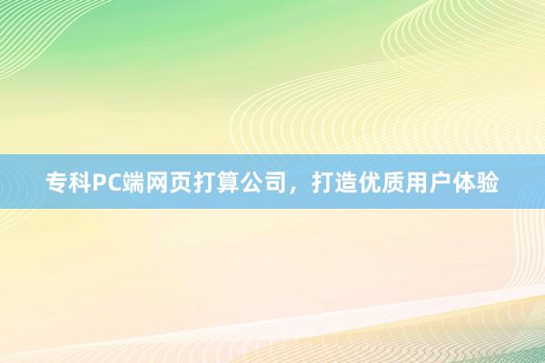 专科PC端网页打算公司,打造优质用户体验